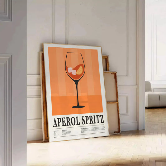 space vibrant Aperol Spritz cocktail poster orange black hues captivating wall art ideal gift stunning addition home decor sizes A4 cm A0