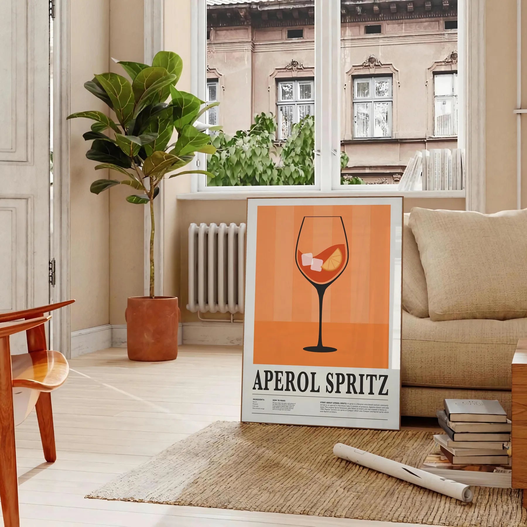 space vibrant Aperol Spritz cocktail poster orange black hues captivating wall art ideal gift stunning addition home decor sizes A4 cm A0