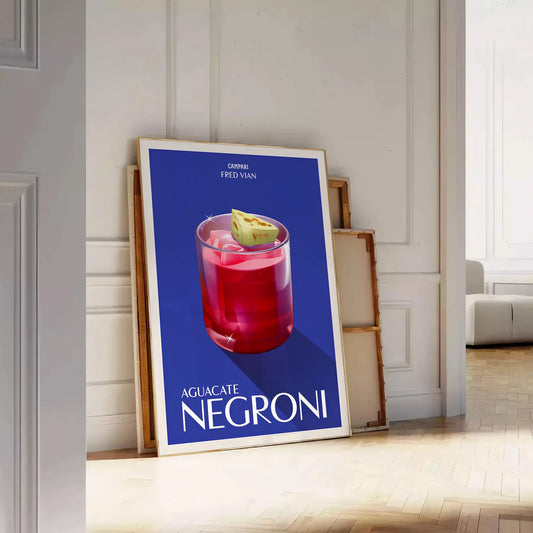 space captivating Campari Negroni cocktail poster rich brown green hues wall art lovers unique gift style available standalone print artwork today