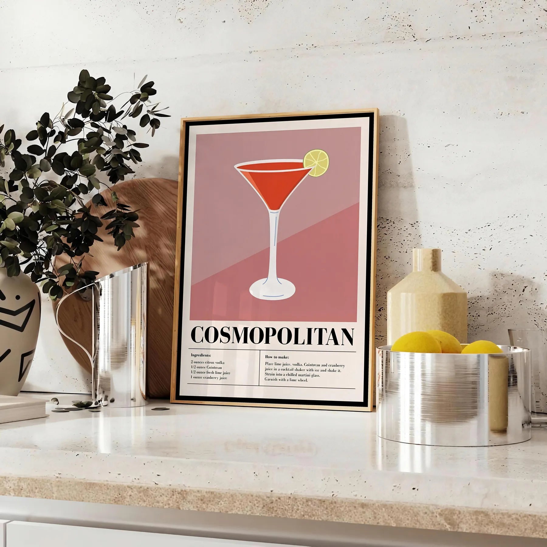 space stunning Cosmopolitan Cocktail poster rich black brown tones wall art perfect print modern decor unique gift stylish addition home style