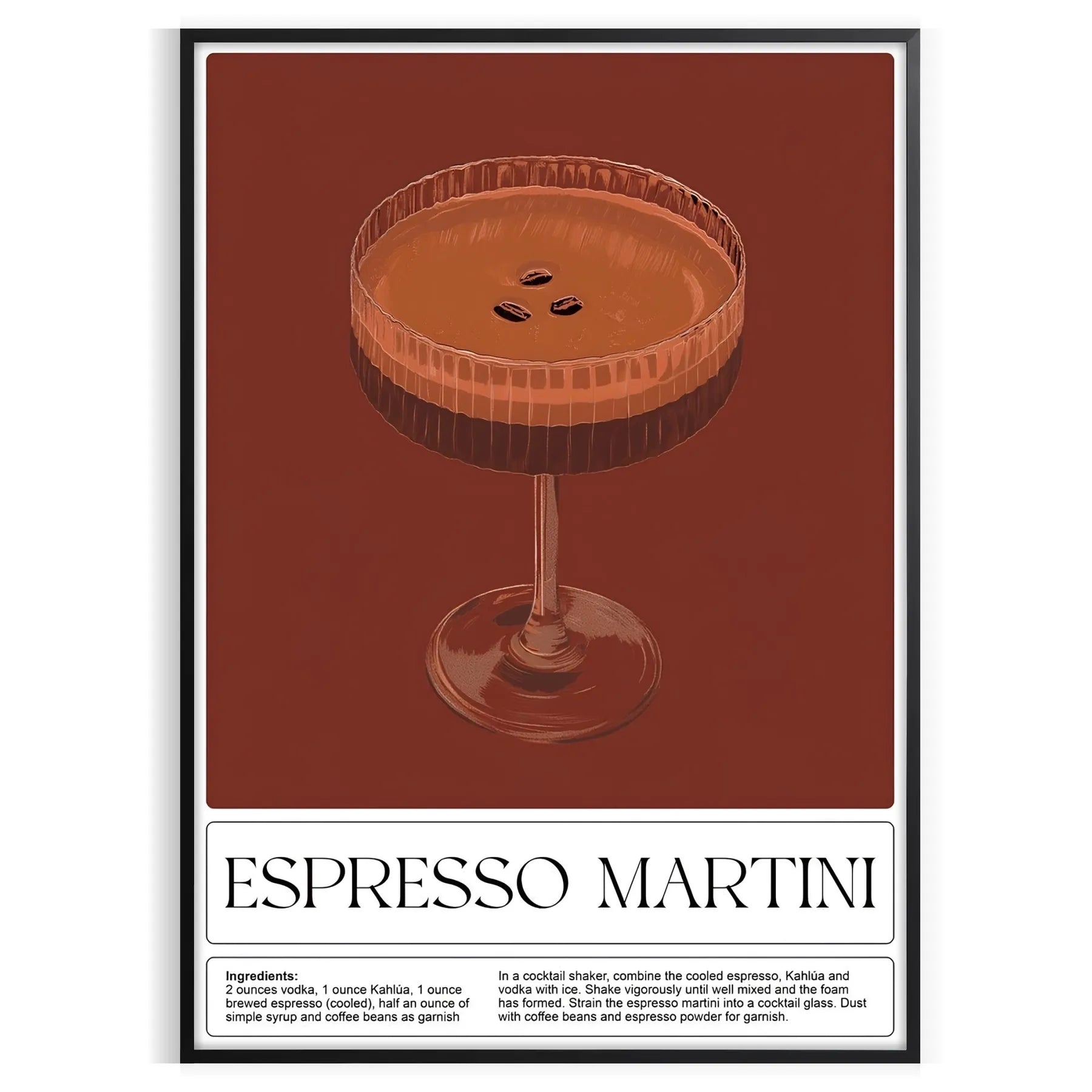 perfect blend flavor art Espresso Martini cocktail poster rich browns vibrant greens stunning wall ideal gift enthusiasts space