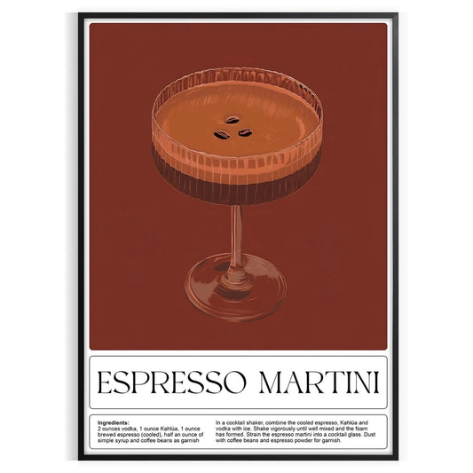 perfect blend flavor art Espresso Martini cocktail poster rich browns vibrant greens stunning wall ideal gift enthusiasts space