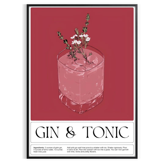 space captivating gin tonic cocktail poster rich black brown tones wall art thoughtful gift artwork style sophistication A4 cm A0 size today