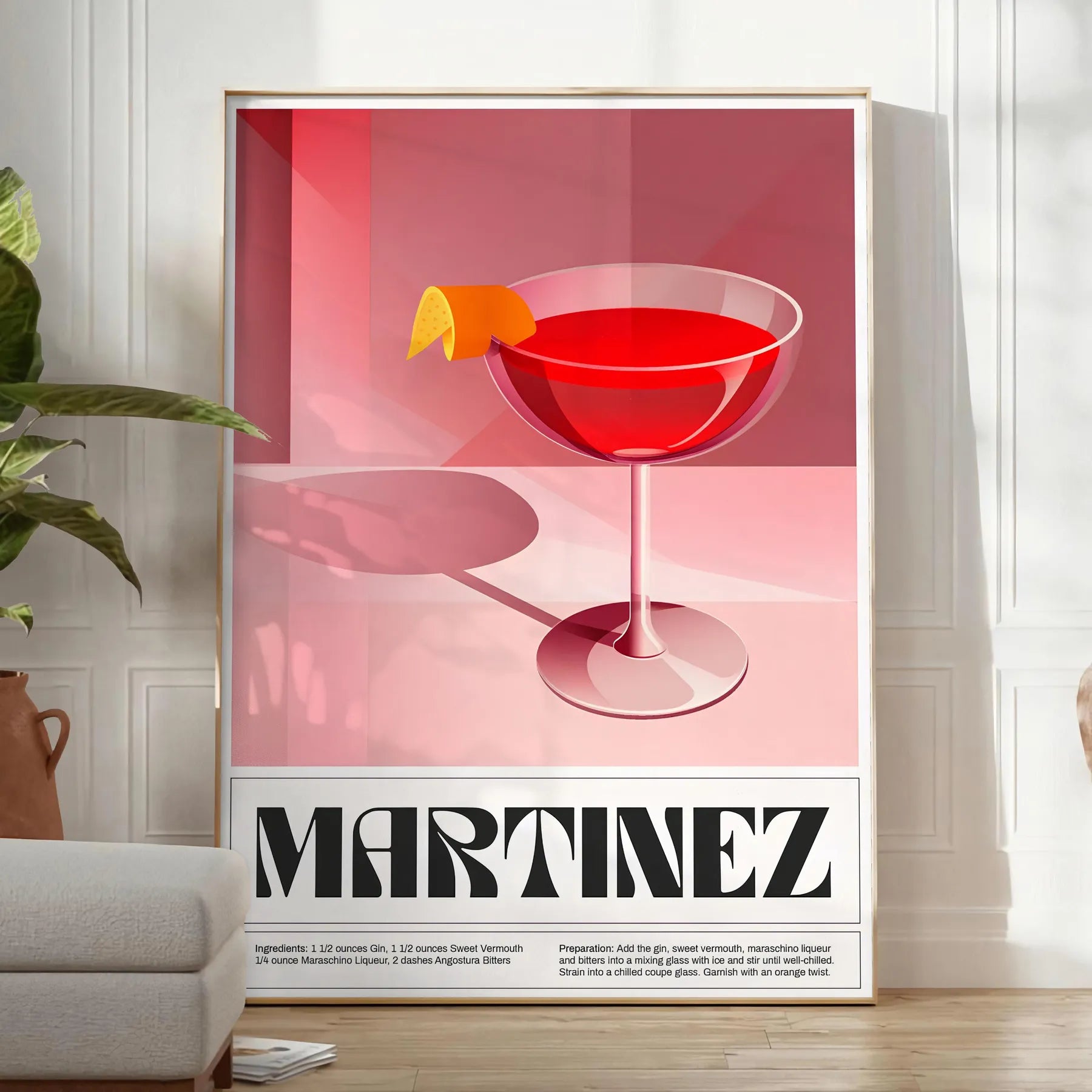 space Martinez Cocktail Poster sleek black brown design wall art unique gift print elegance decor sizes A4 cm A0 enthusiasts lovers