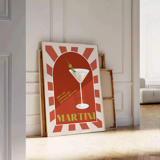 space vibrant Martini Cocktail poster dynamic green orange hues wall stylish art piece unique gift décor standout artwork sizes A4 cm A0