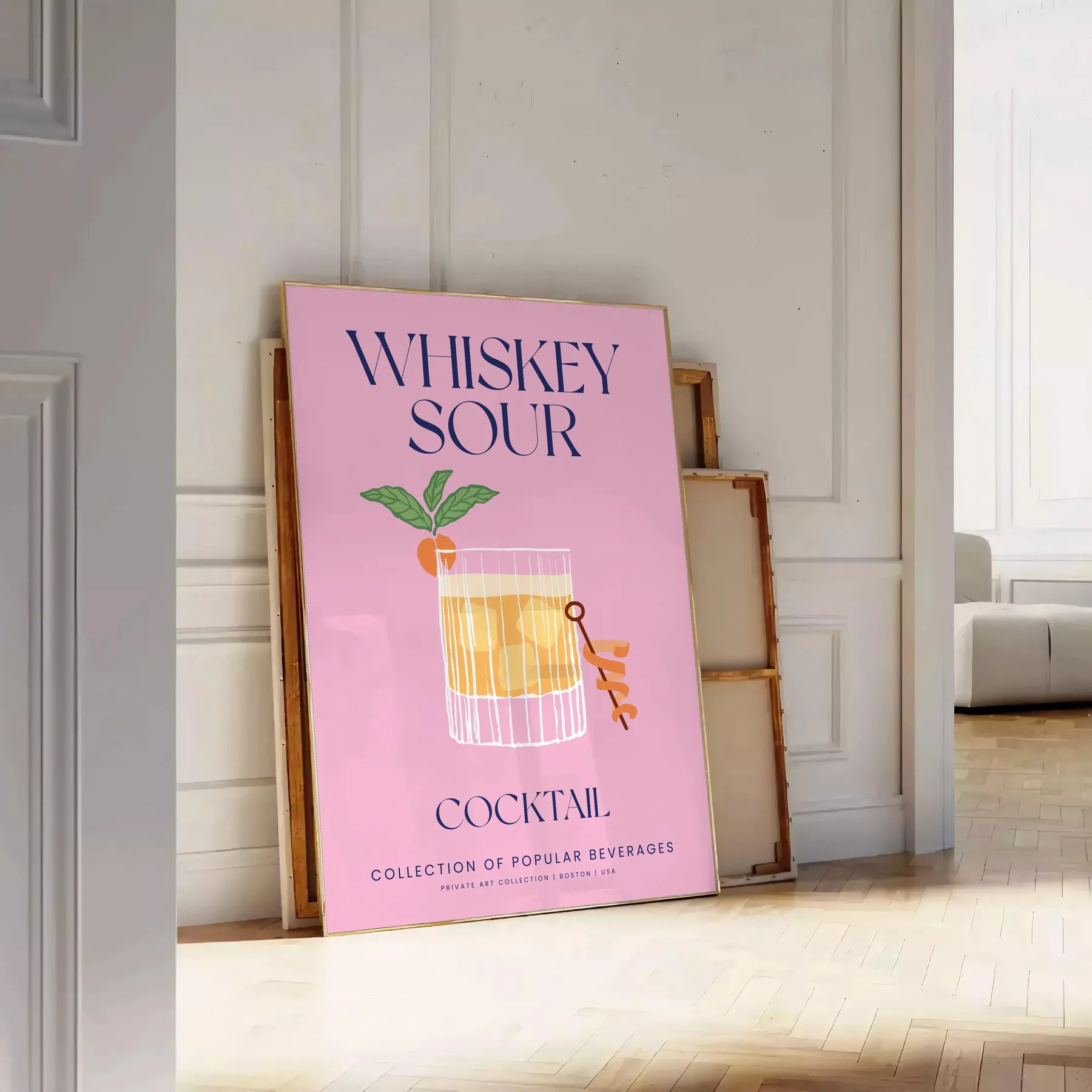 space Whiskey Sour Cocktail Art Poster vibrant yellow blue hues stunning wall splash sophistication unique gift decor A4 cm A0 sizes