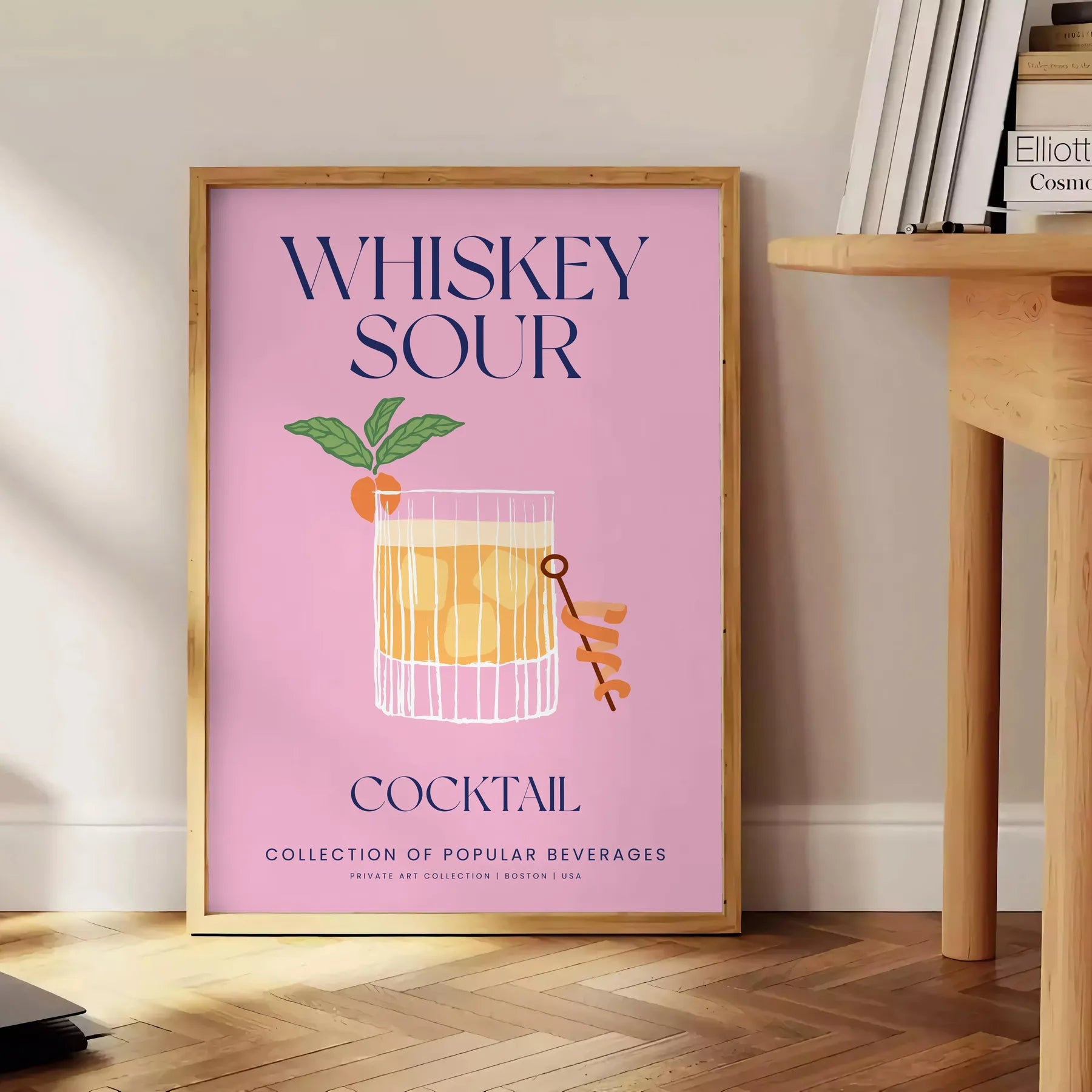 space Whiskey Sour Cocktail Art Poster vibrant yellow blue hues stunning wall splash sophistication unique gift decor A4 cm A0 sizes